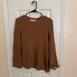 Michael Kors Tan Ribbed Long-Sleeve Sweater with Side Zipper